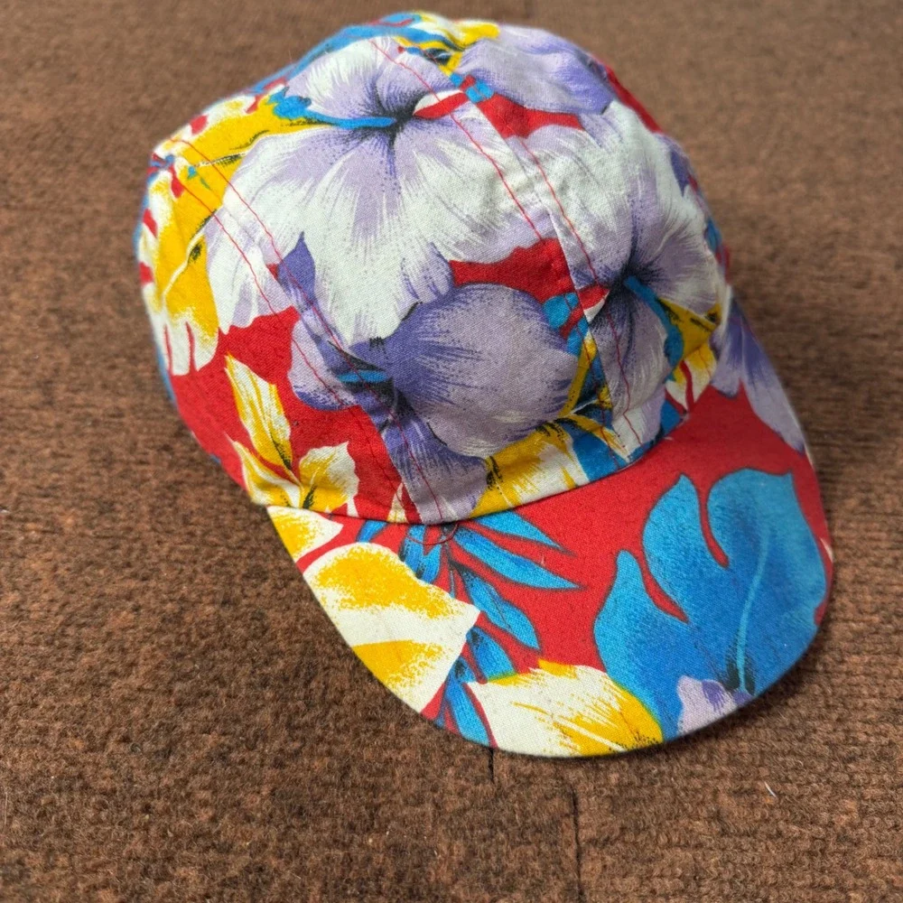 Vintage Wendys Floral Painter Cap Red Tropical‎ Hibiscus Snapback Hat RN 70841